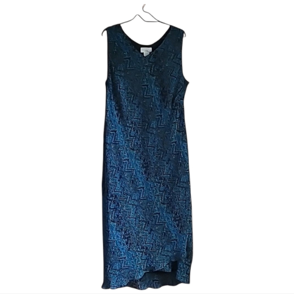Studio C dress blue green abstract print sheer lined sleeveless v-neck 20W